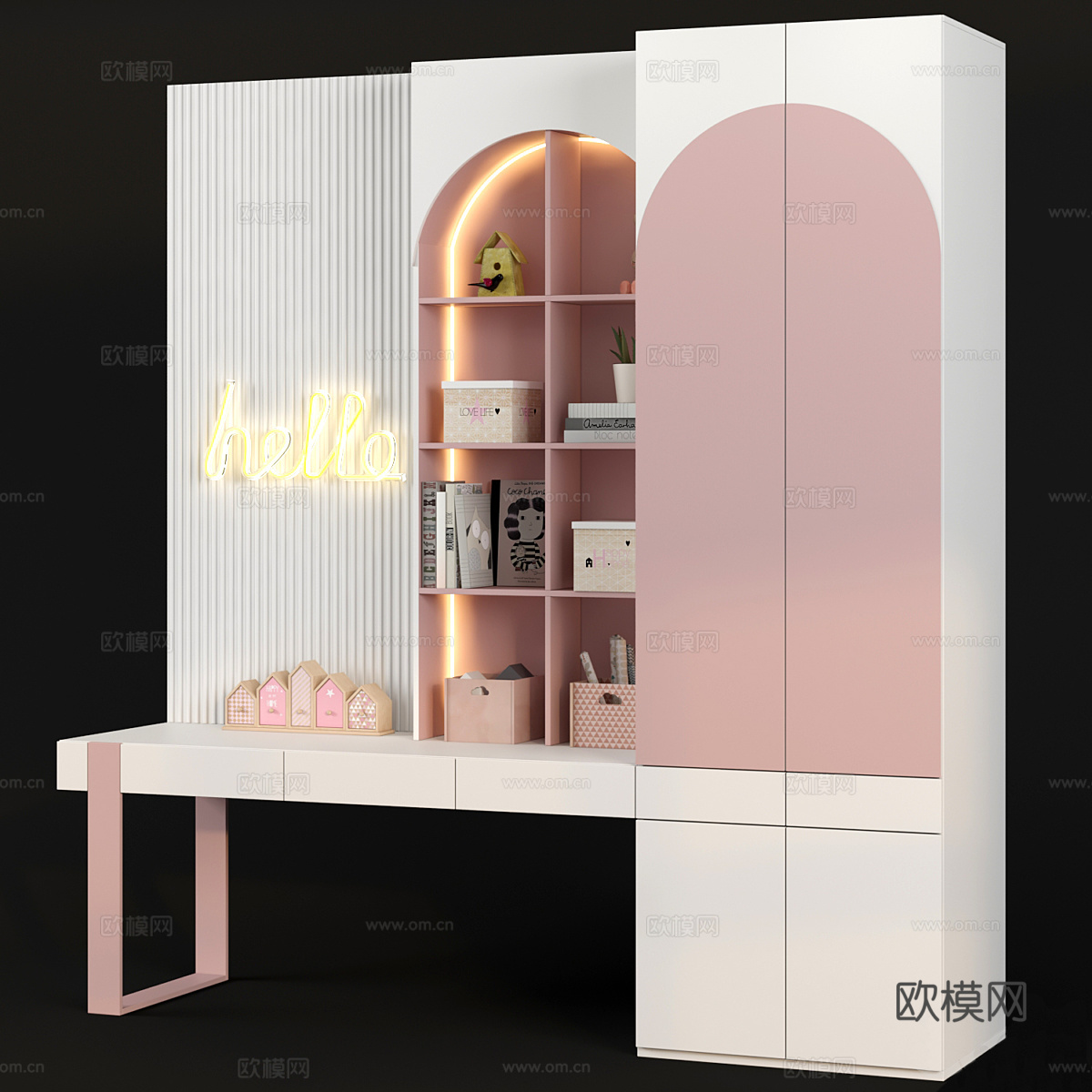现代奶油风儿童书柜 儿童衣柜3d模型