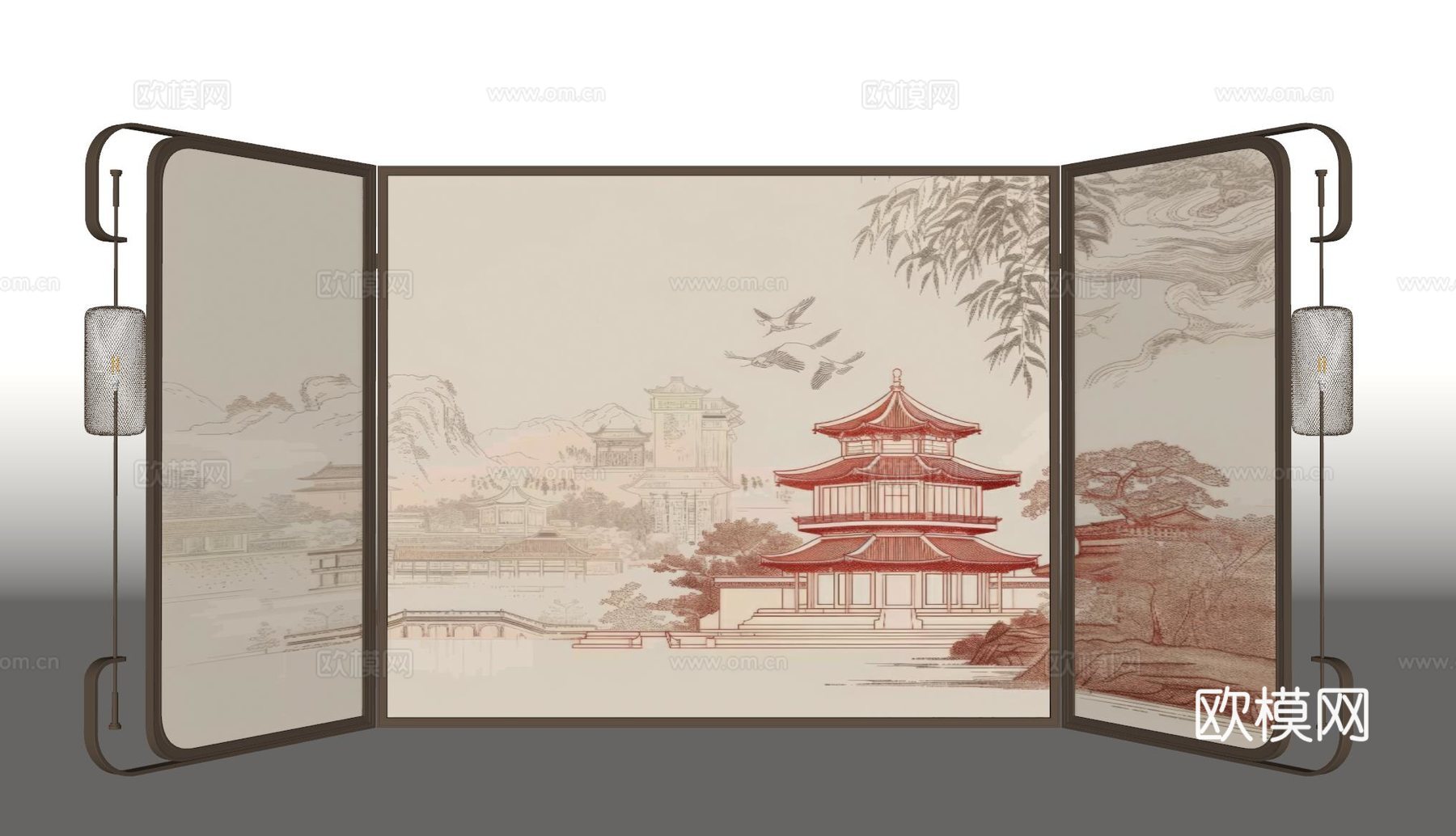 现代屏风隔断 意式屏风 金属屏风su模型