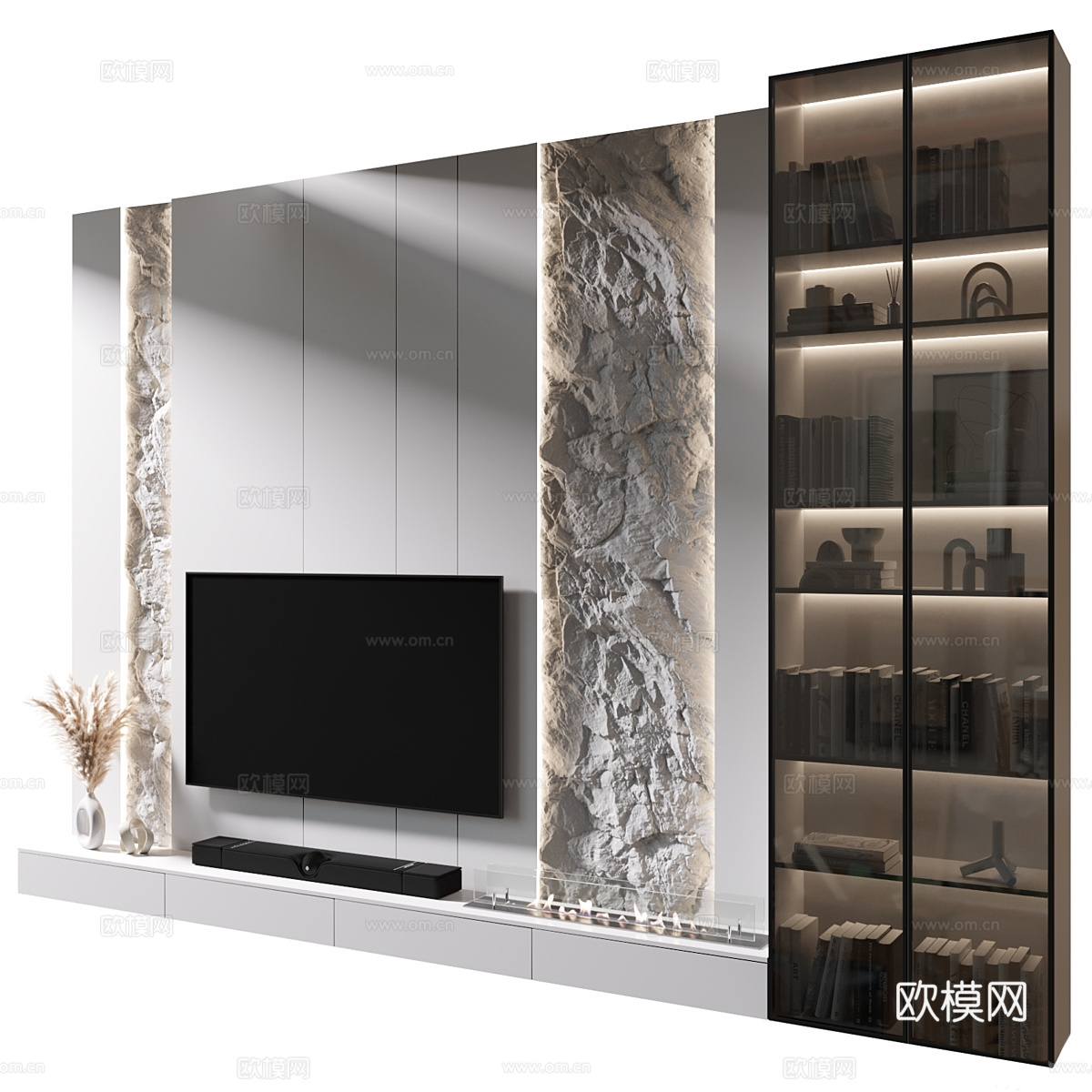 现代意式极简电视背景墙3d模型