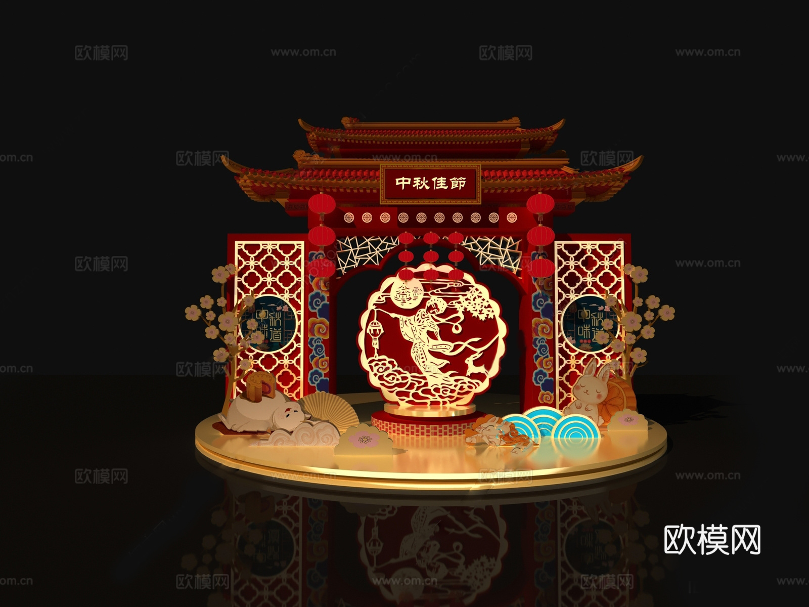 中式节日美陈  城楼美陈su模型