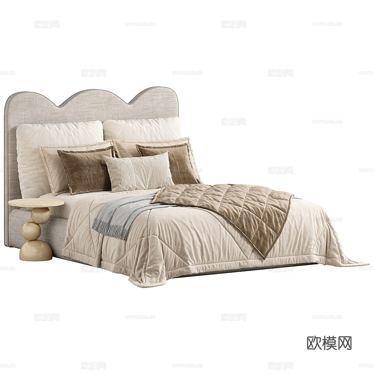 现代侘寂奶油风儿童布艺床3d模型