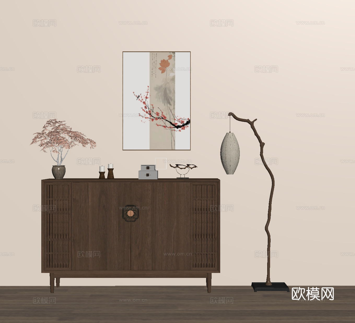 玄关柜 斗柜 边柜 落地灯 挂画 花艺花瓶 摆件饰品su模型