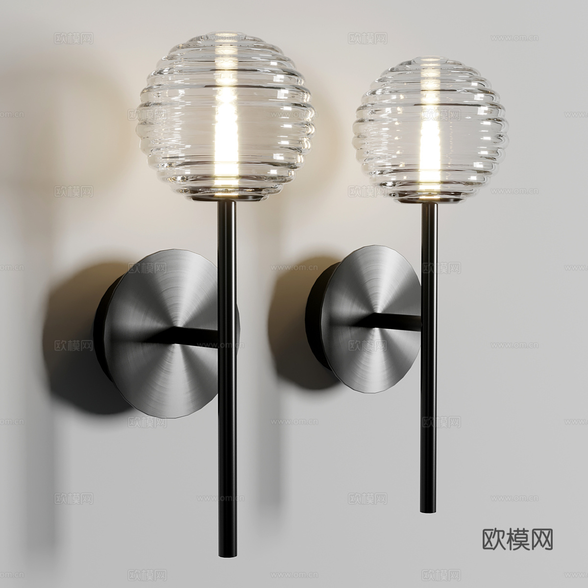 新中式轻奢金属玻璃装饰壁灯3d模型