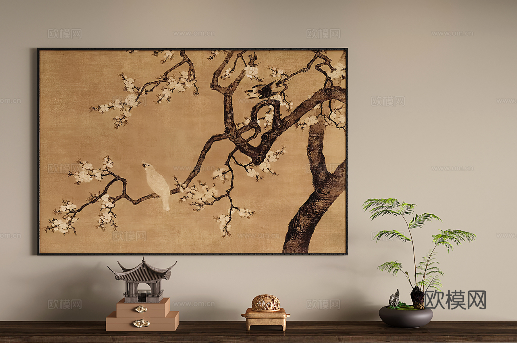 新中式挂画 中古装饰画 宋代壁画 花鸟祥和3d模型
