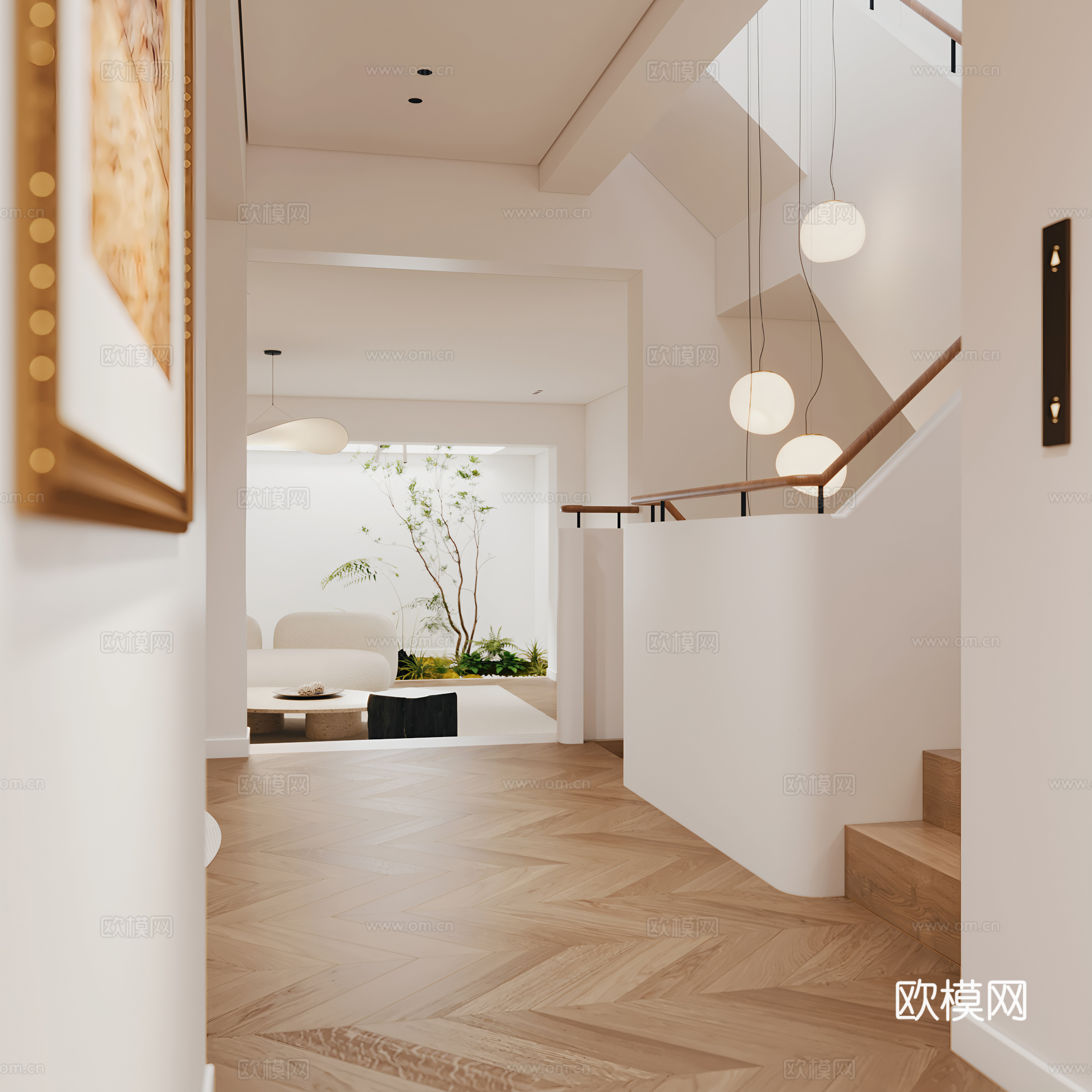 现代，客厅3d模型下载（渲染图3）