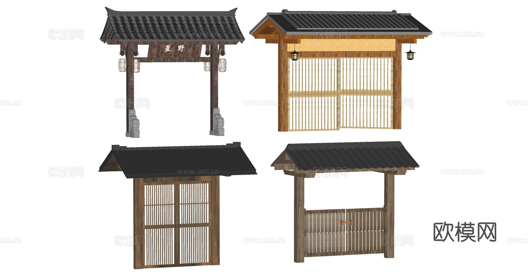 中式门头庭院大门 庭院入口su模型