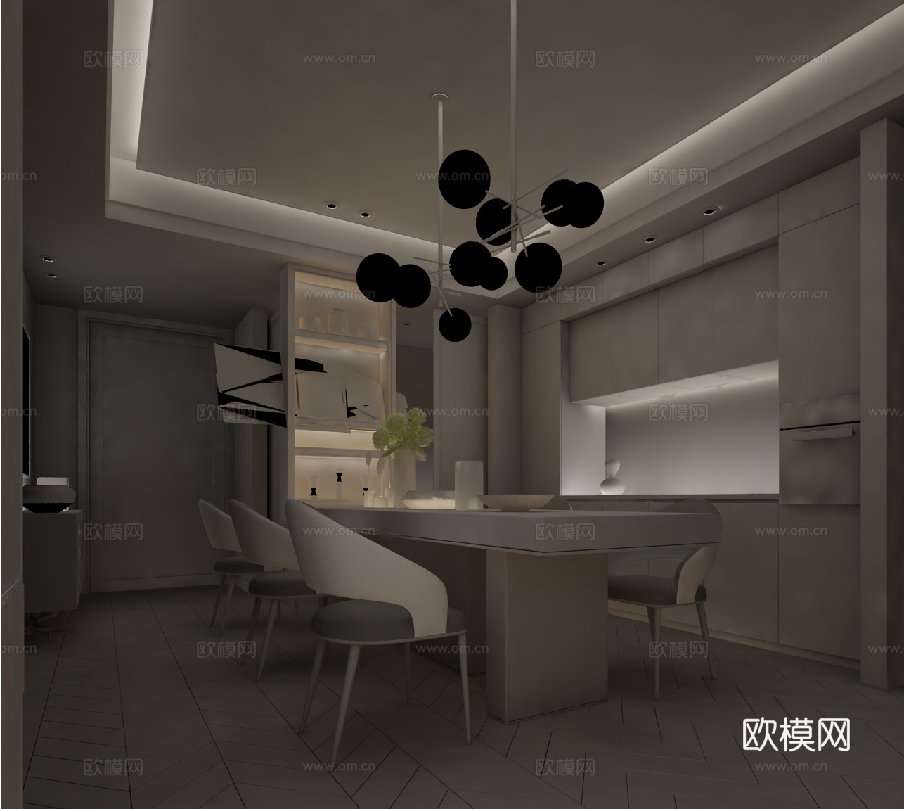 现代餐厅 餐桌椅组合3d模型
