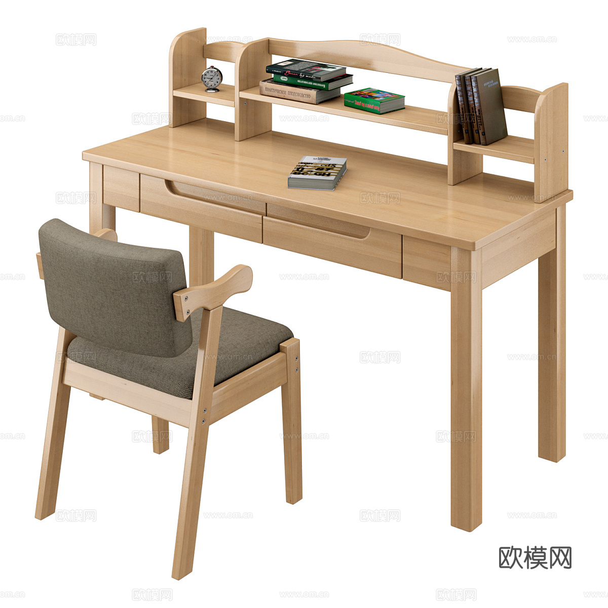 现代北欧原木风书桌椅3d模型