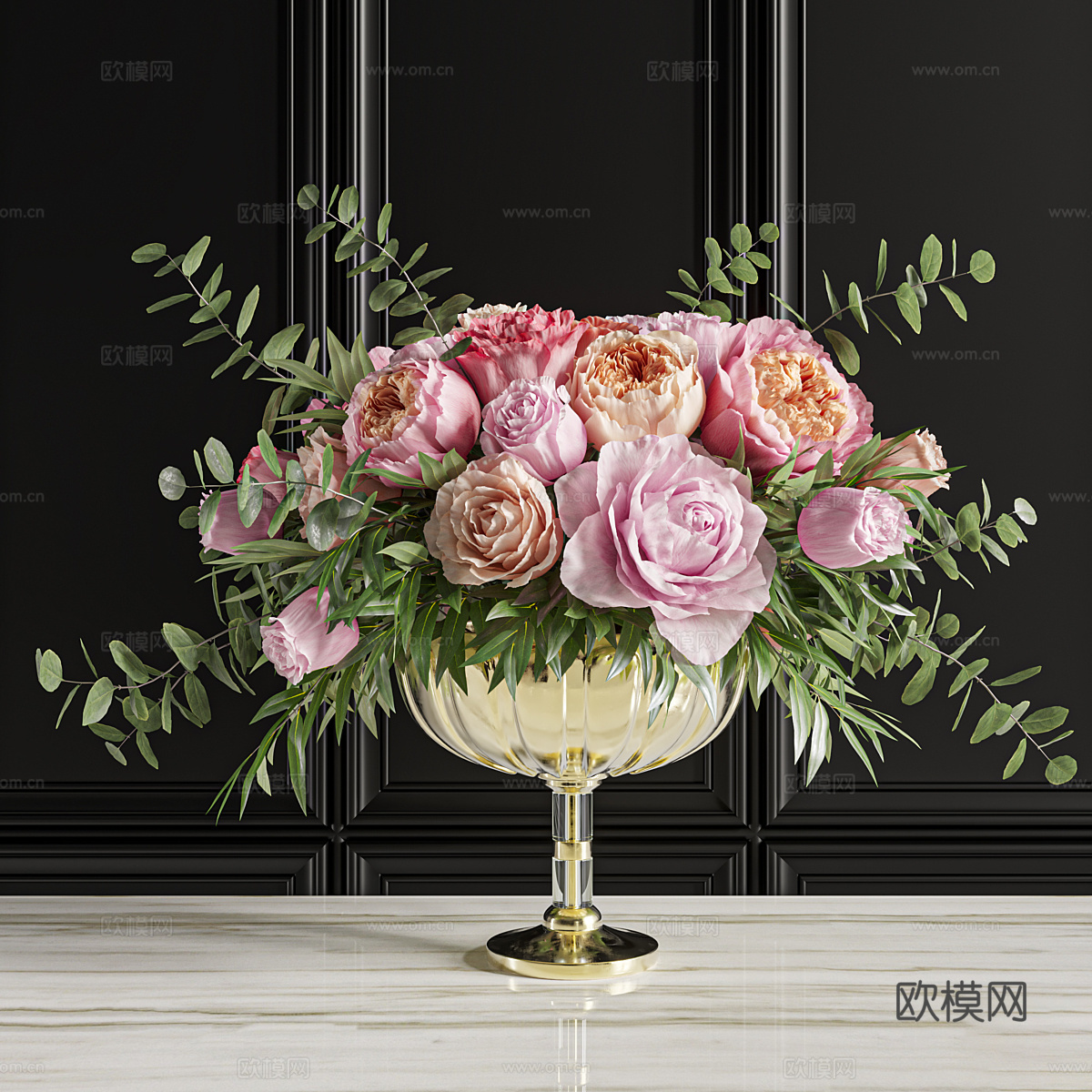 现代轻奢花瓶花艺3d模型