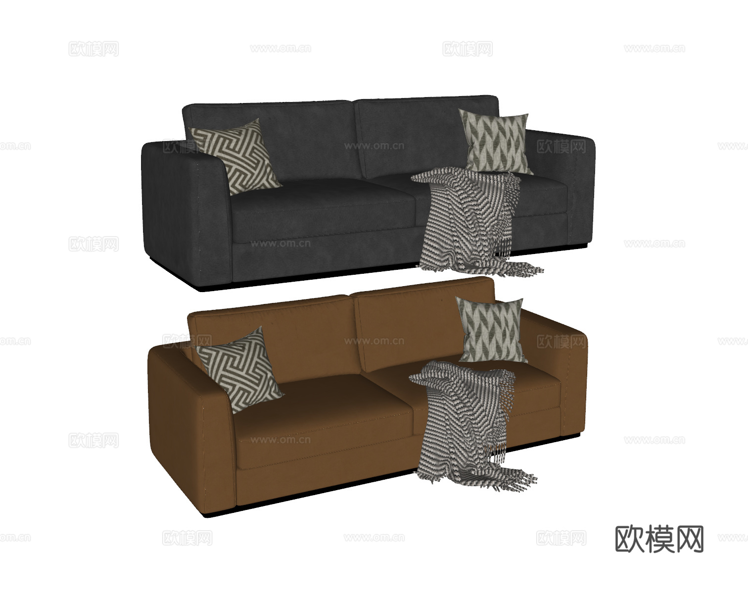cassina 现代 意式 中古 双人沙发 皮沙发 抱枕su模型