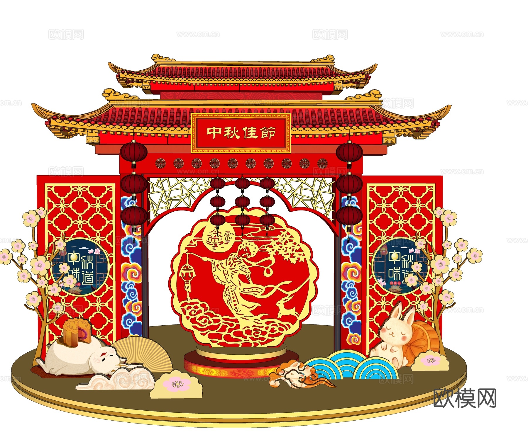 中式节日美陈  城楼美陈su模型