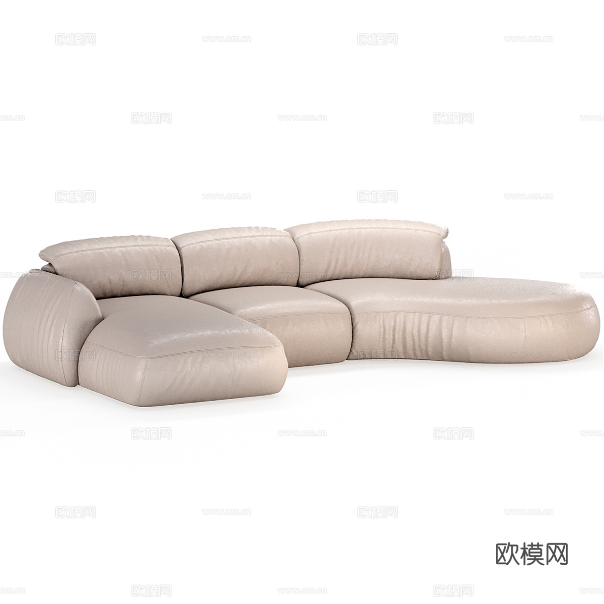 现代意式奶油风布艺皮革休闲沙发3d模型