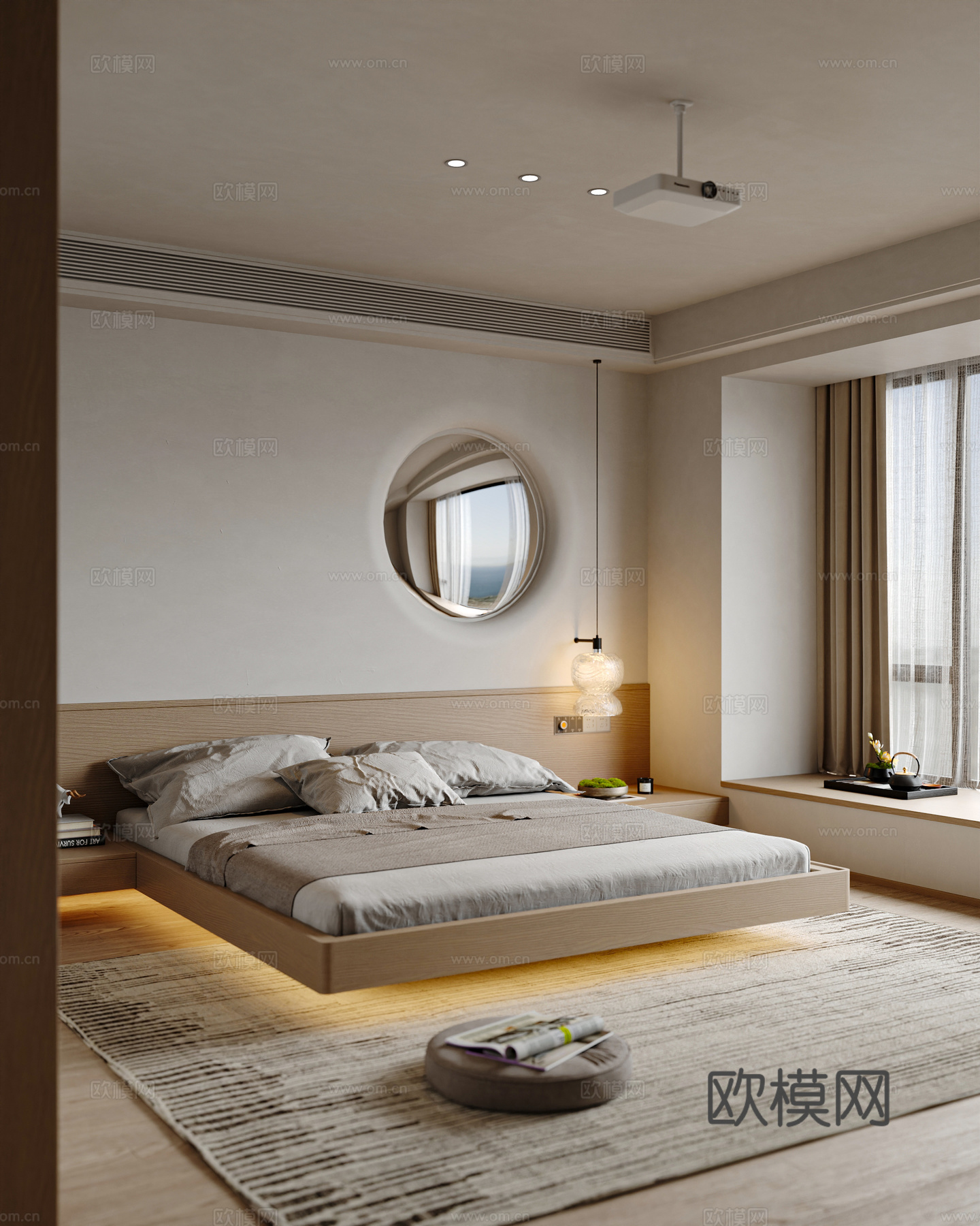 奶油风卧室 主卧 老人房 悬浮床3d模型