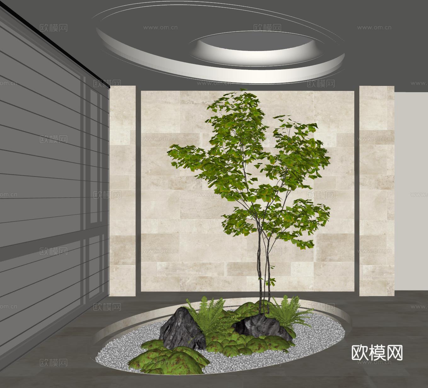 现代室内景观造景 景观造景 景观植物 苔藓景观 景观小品su模型