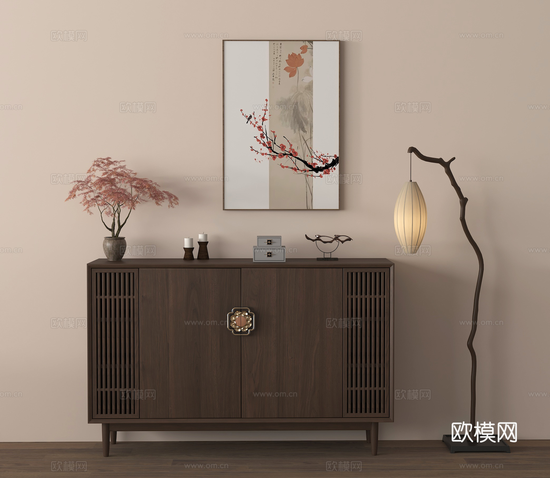 玄关柜 斗柜 边柜 落地灯 挂画 花艺花瓶 摆件饰品3d模型
