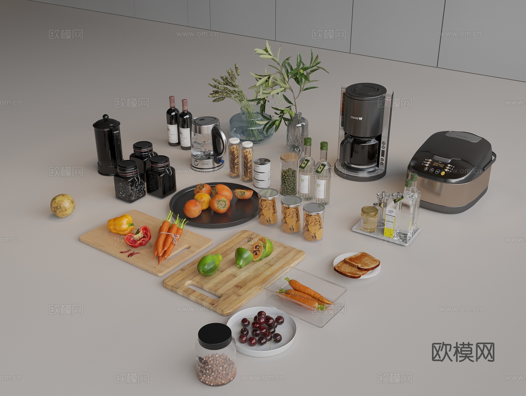 厨房用品 厨具 咖啡机  电水壶 电饭煲 食物 酒水3d模型