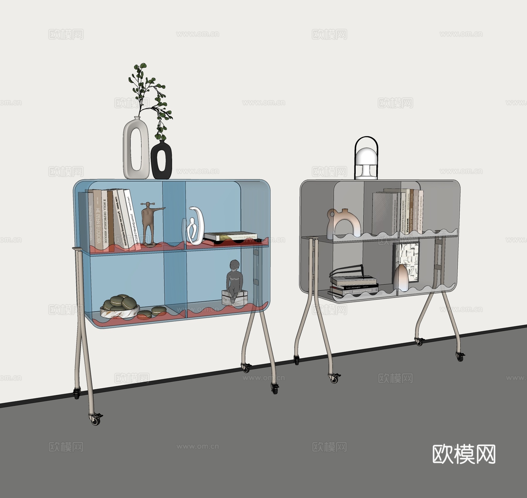 现代透明边柜 简约亚克力餐边柜 移动透明置物架 储物柜收纳柜su模型