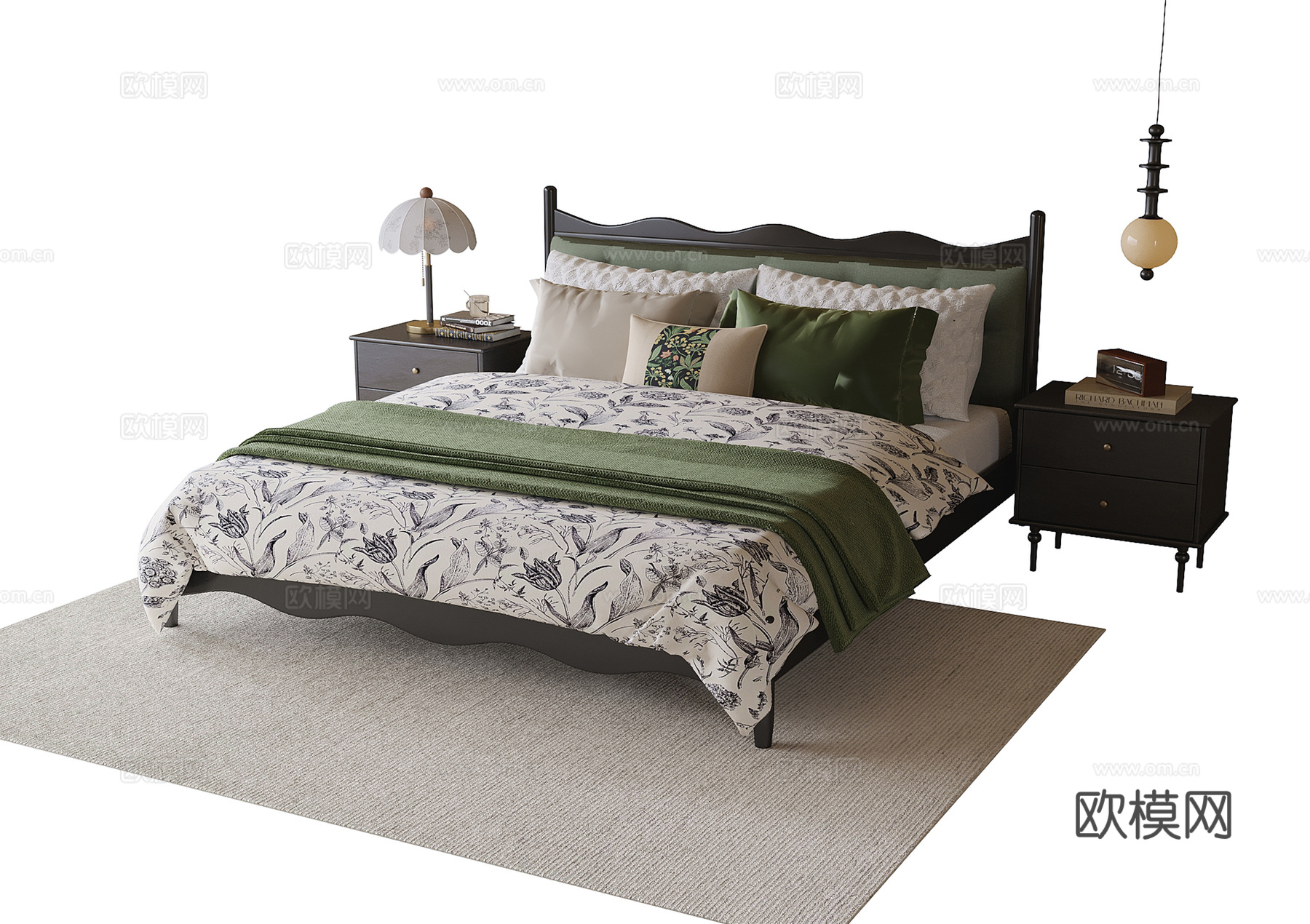 法式双人床 床头柜3d模型