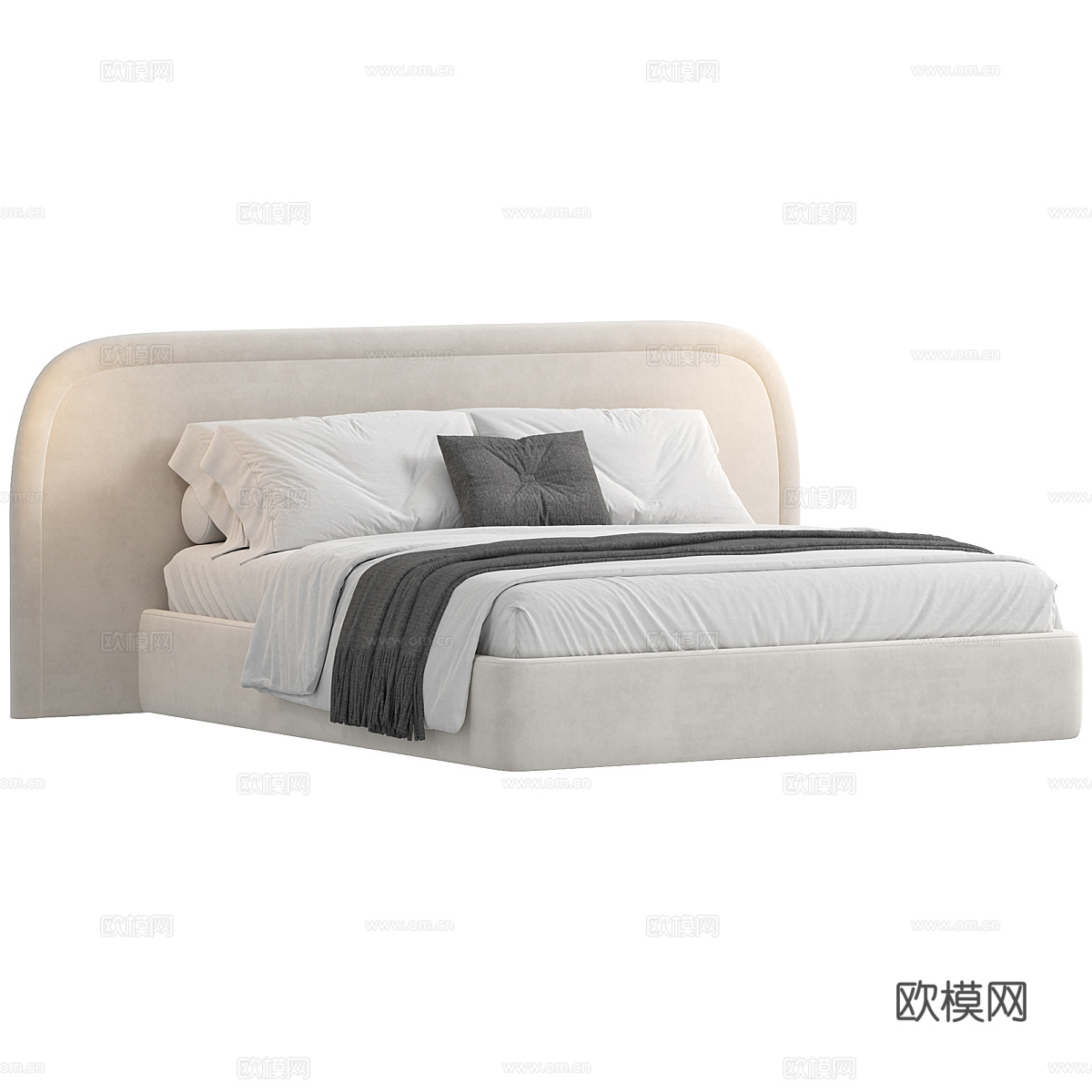 现代奶油风布艺双人床3d模型