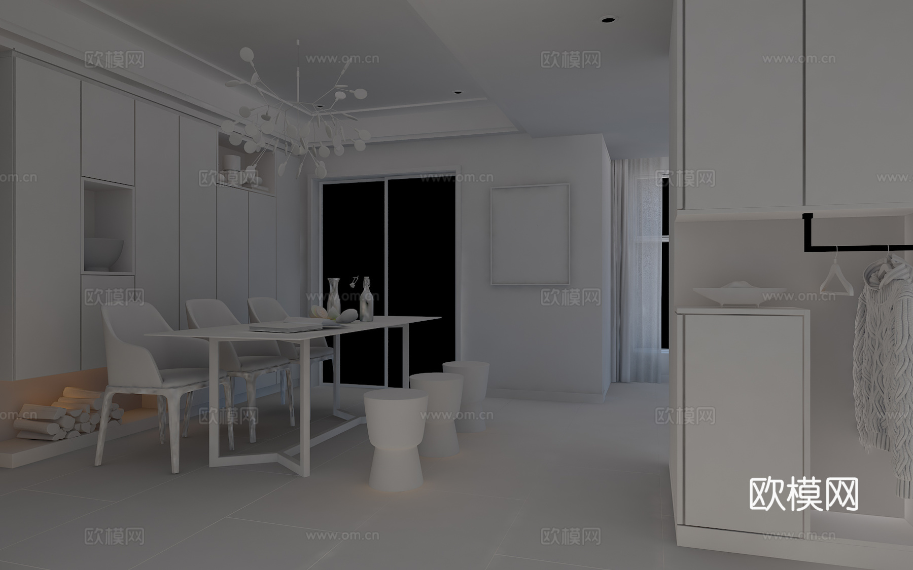 现代餐厅 餐桌椅组合  吊灯3d模型