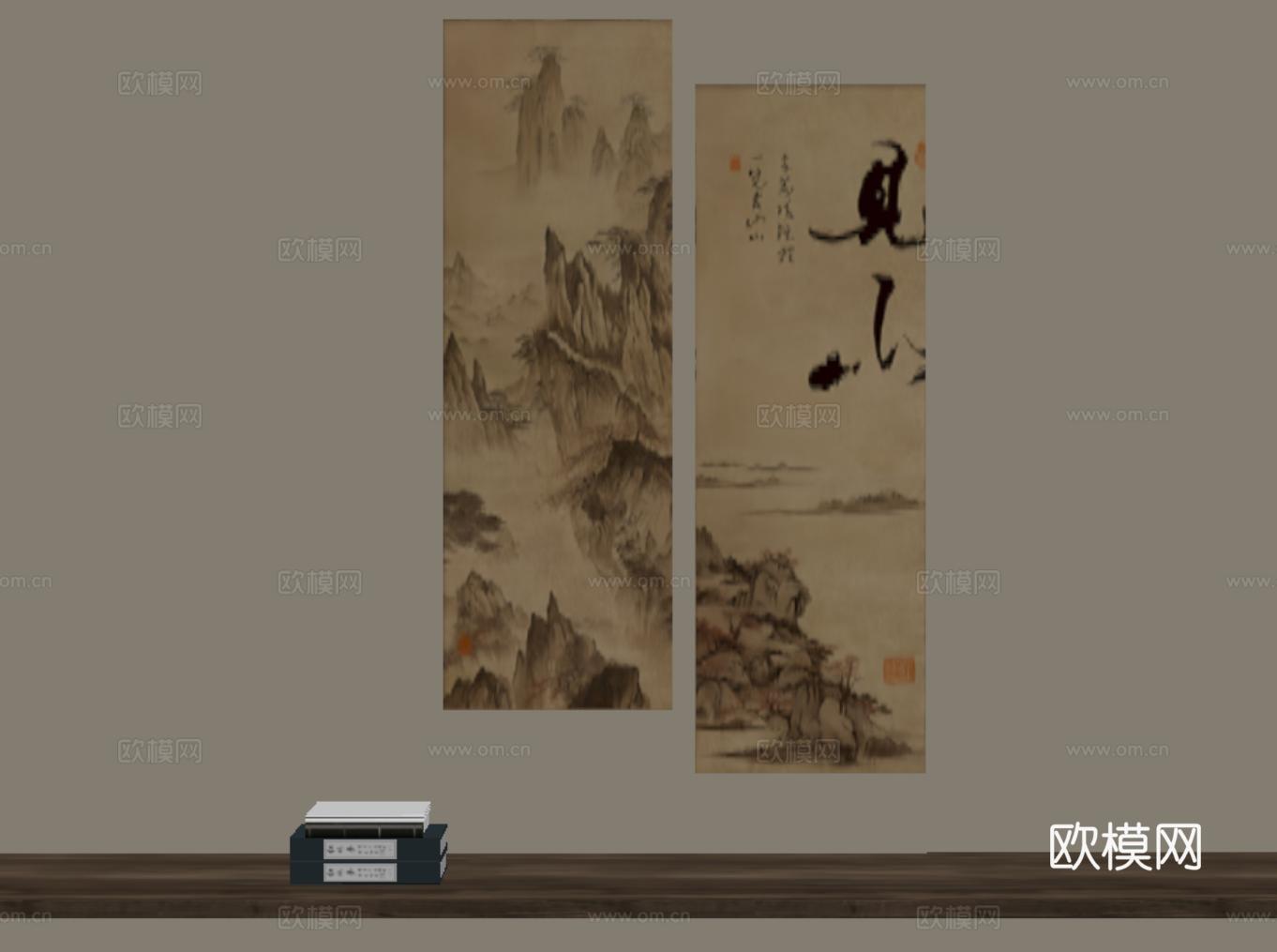 新中式挂画 禅意装饰画 宋代风景画见山su模型