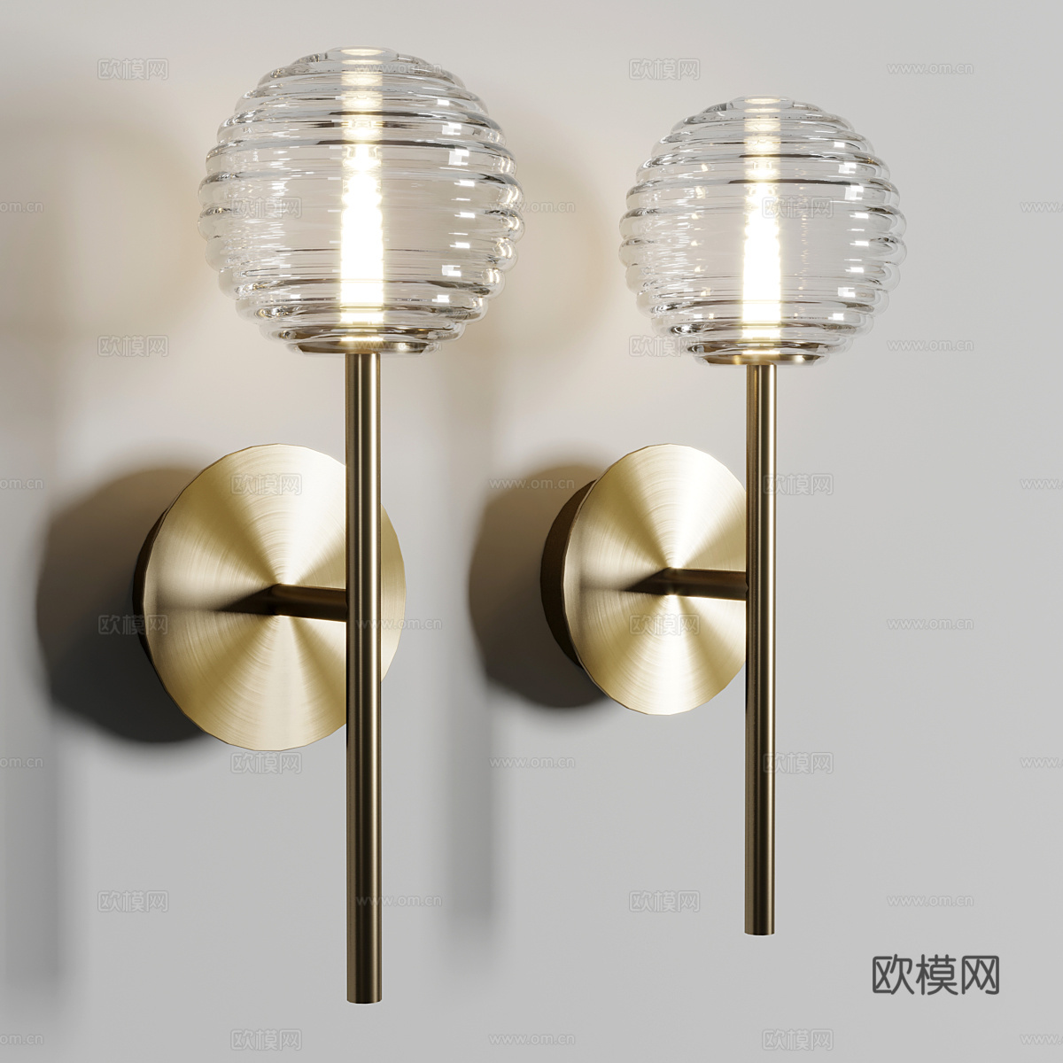 新中式轻奢金属玻璃装饰壁灯3d模型