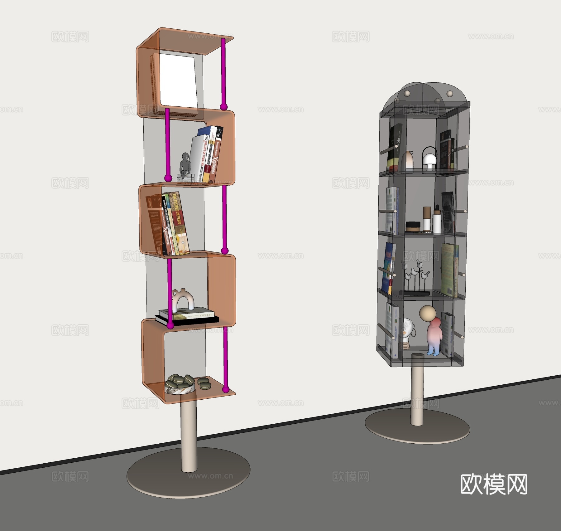 现代亚克力置物架 中古风杂志收纳架 轻奢书架储物架su模型