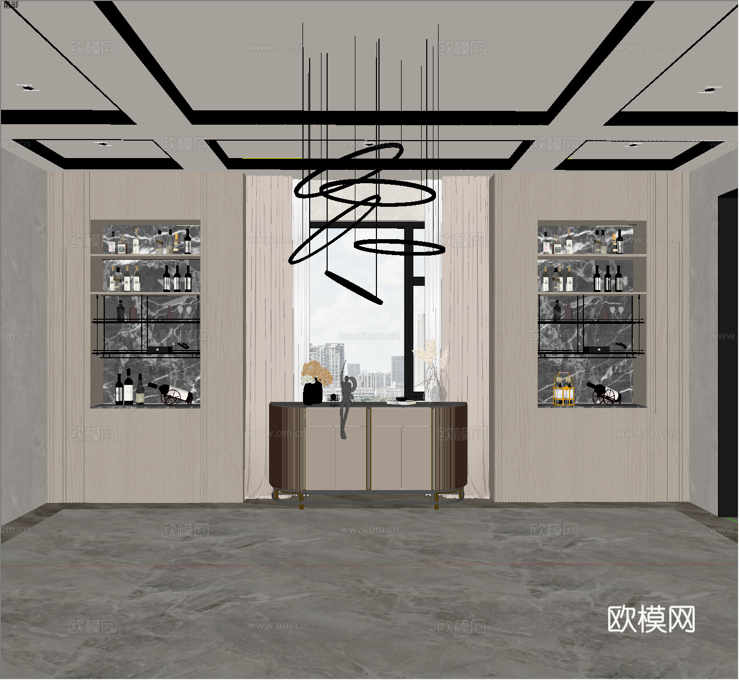 意式轻奢装饰酒柜 现代轻奢装饰矮柜 红酒瓶饰品摆件 轻奢复式su模型