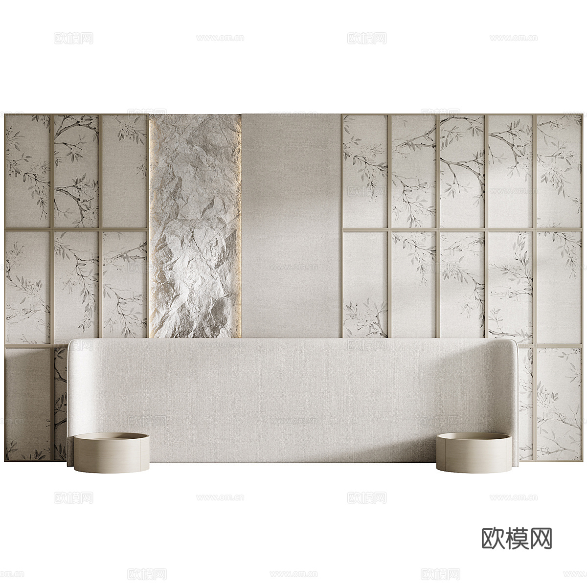 新中式床头背景墙3d模型