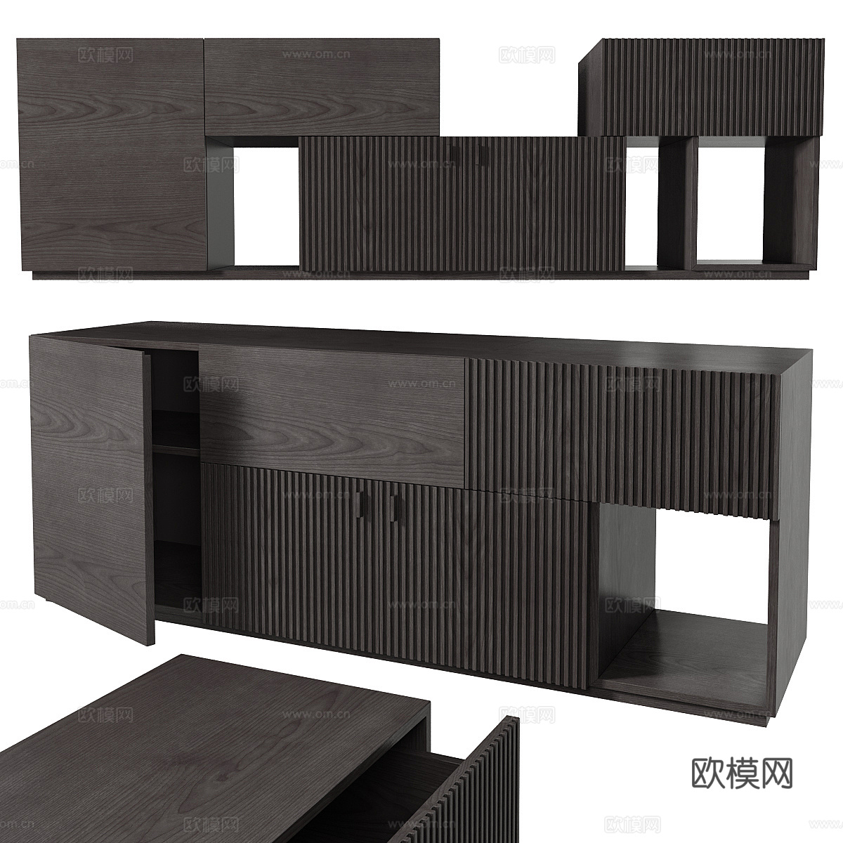 现代意式实木电视柜3d模型