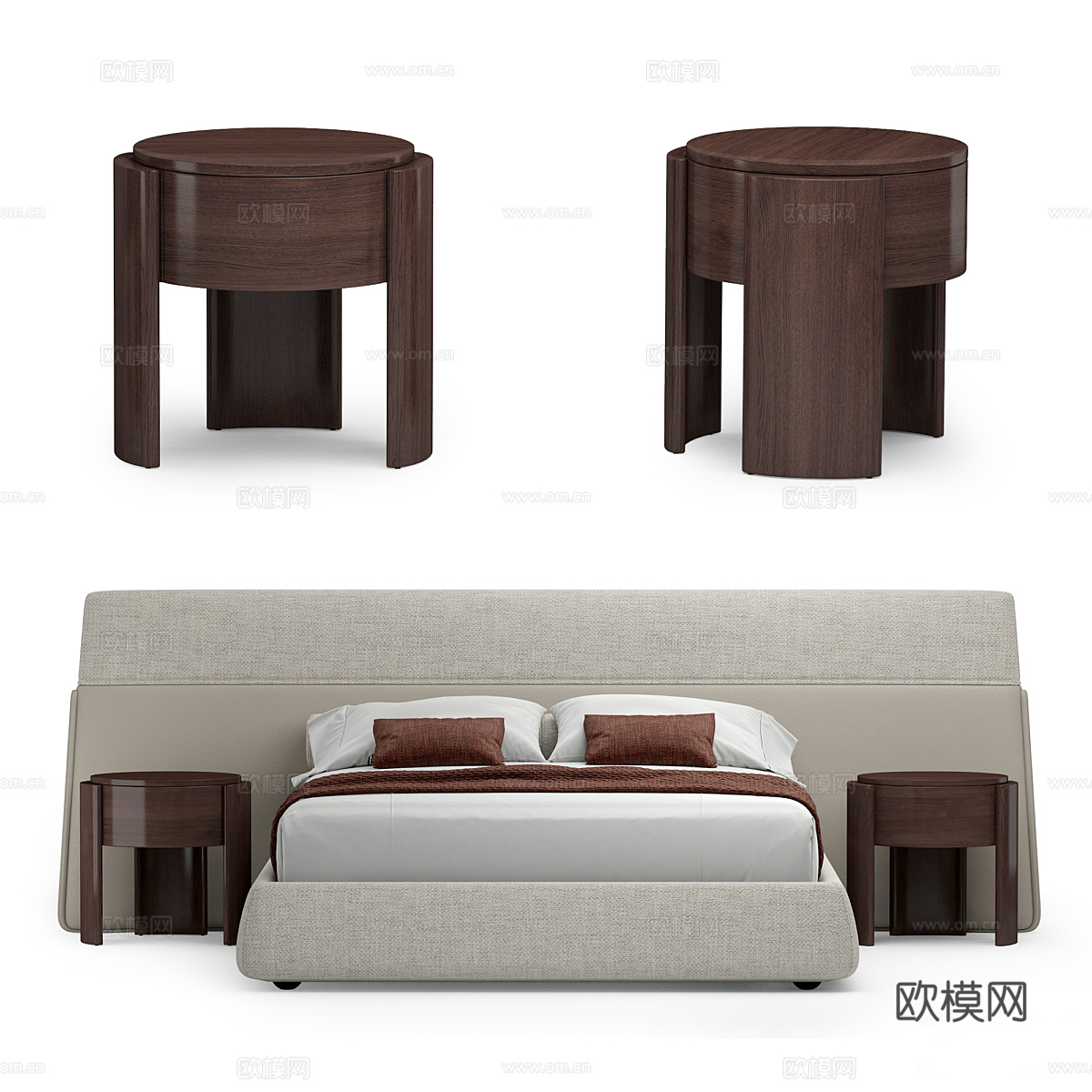 现代意式布艺皮革双人床3d模型