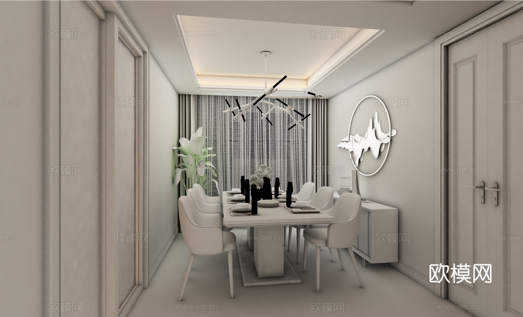 现代餐厅 餐桌椅组合3d模型