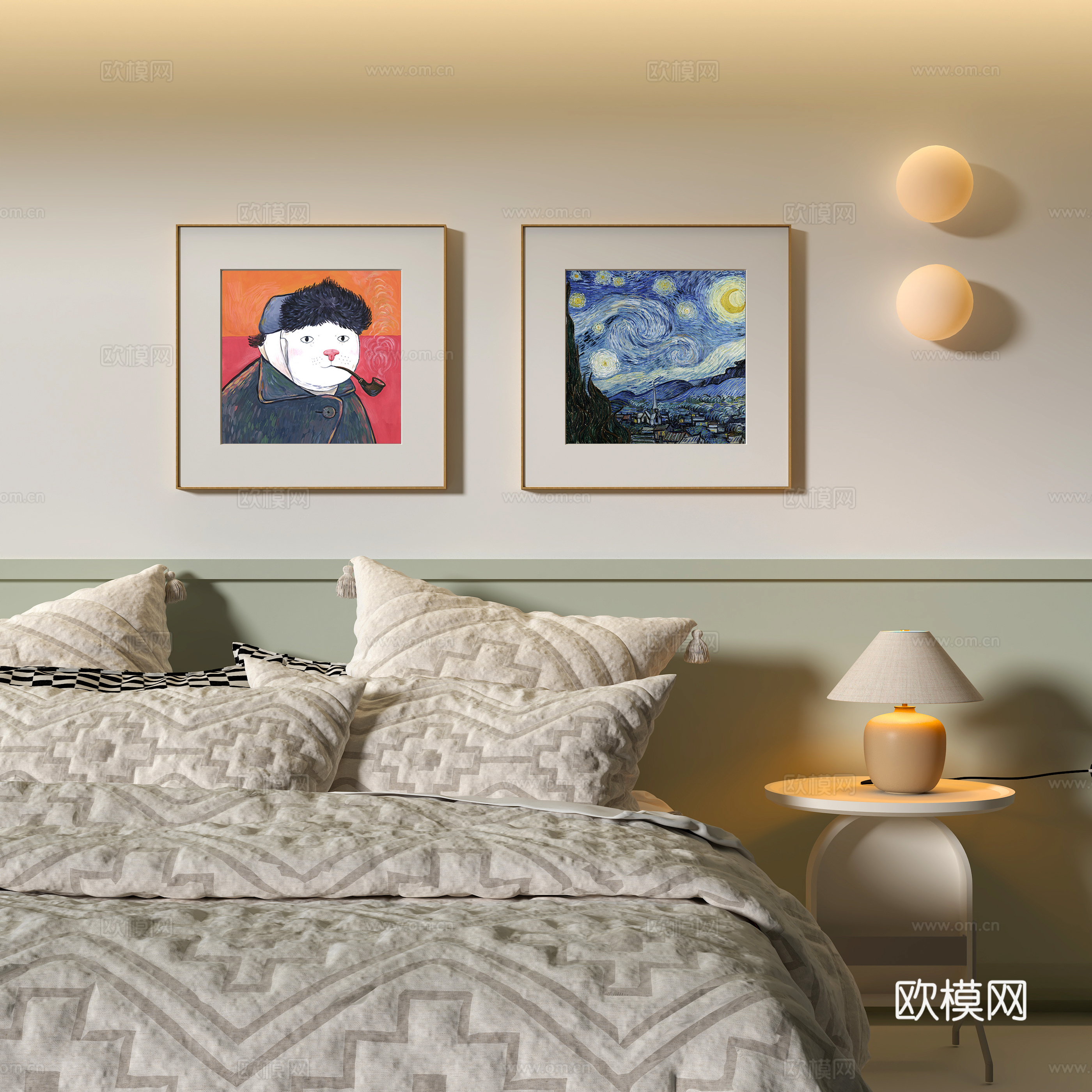 现代卧室装饰挂画su模型