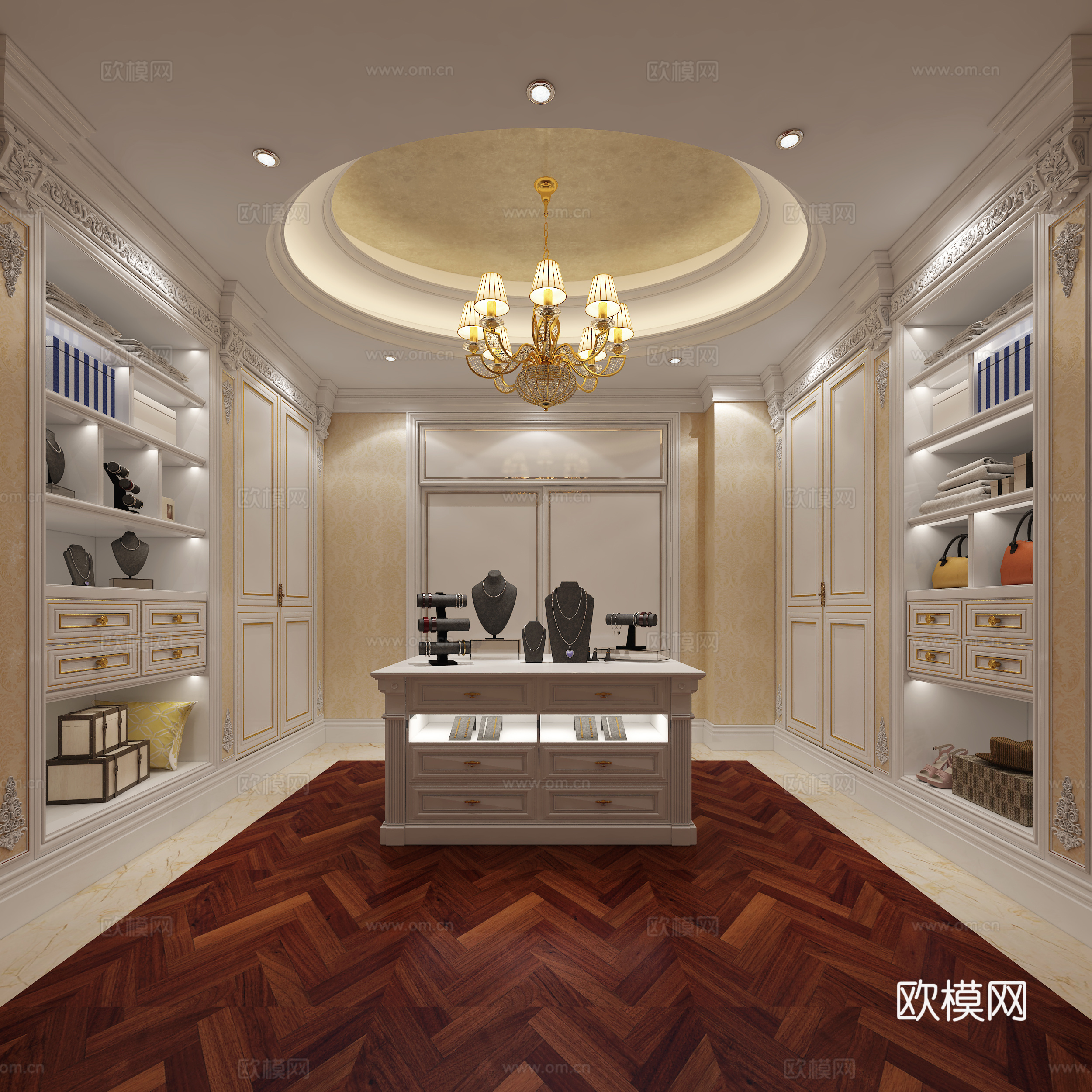 欧式衣帽间 中岛台 衣柜3d模型