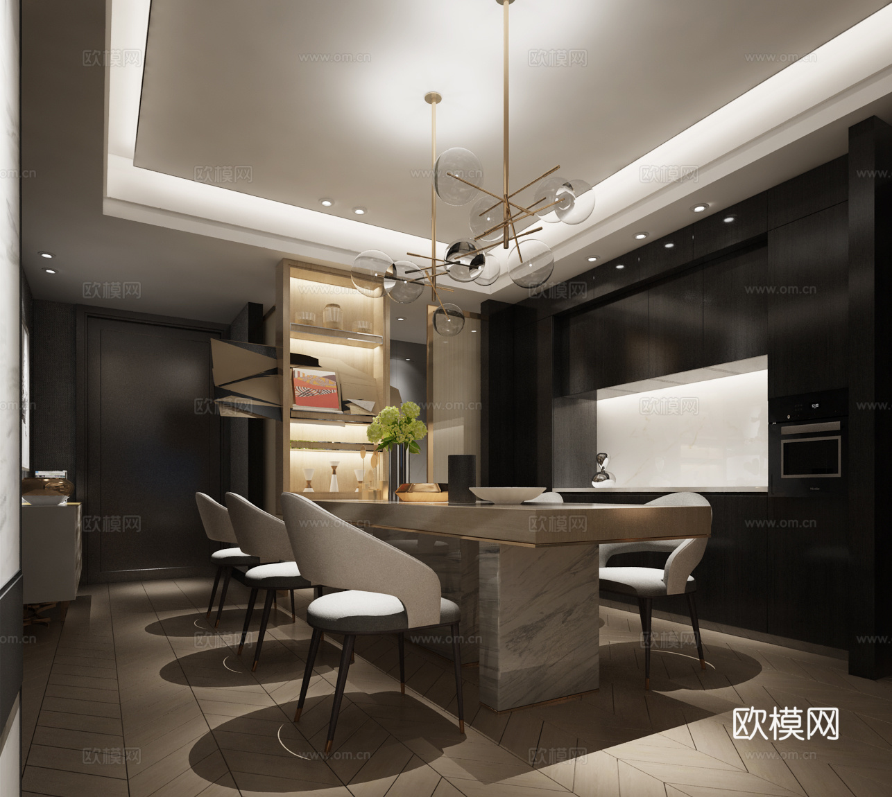 现代餐厅 餐桌椅组合3d模型