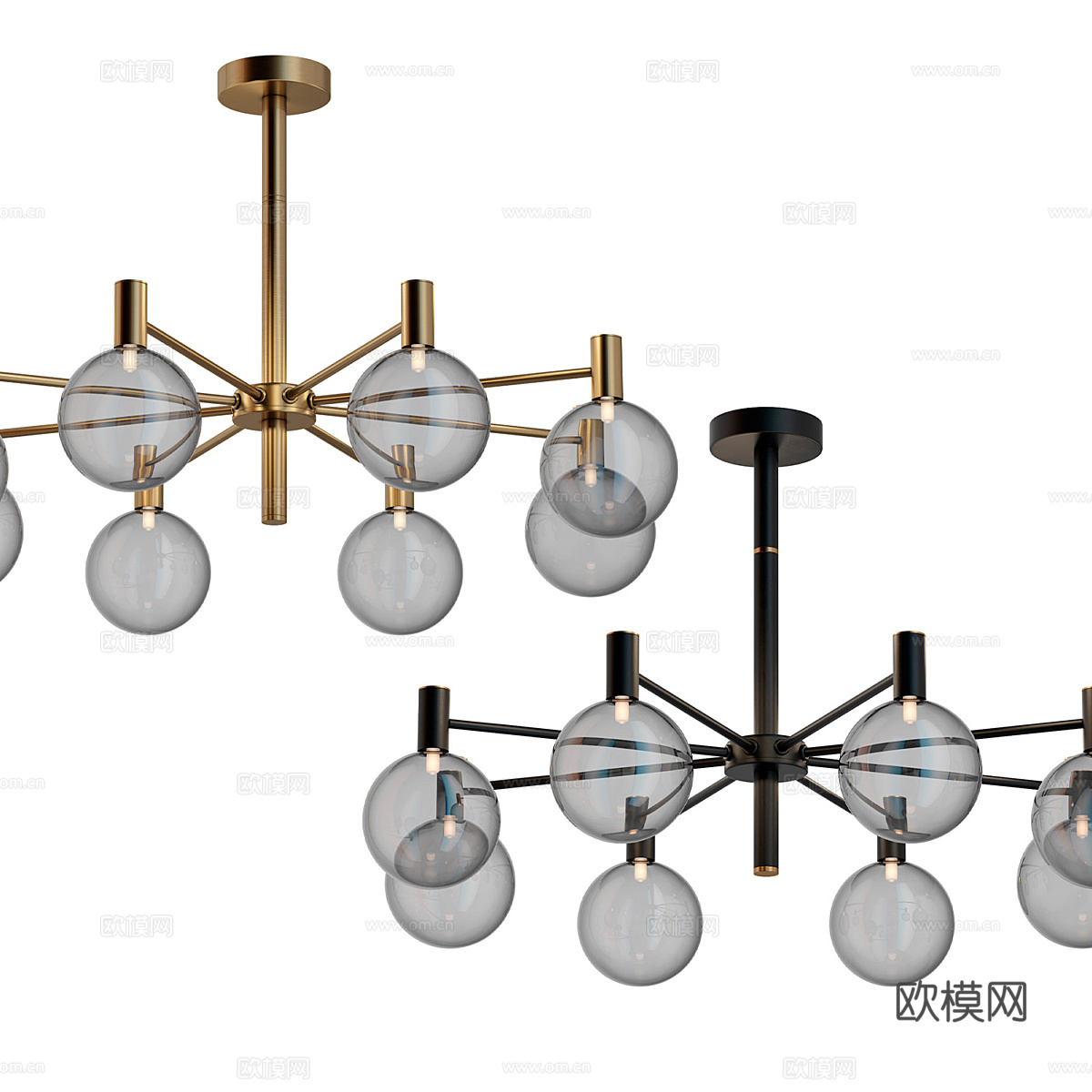 现代轻奢金属玻璃装饰吊灯3d模型