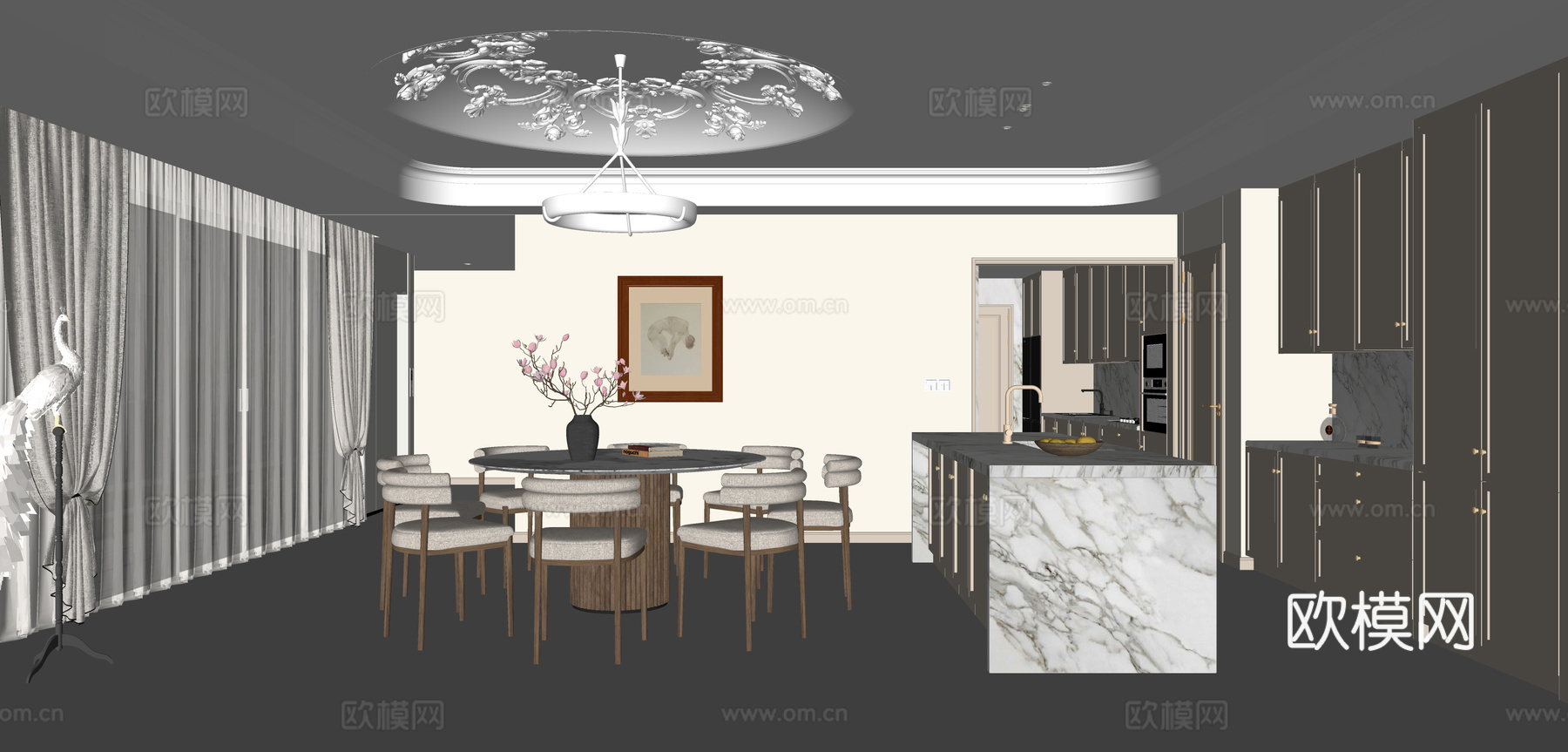 现代法式餐厅su模型