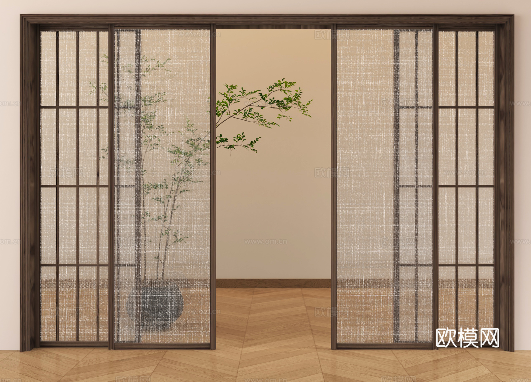 玻璃推拉门 滑道门3d模型