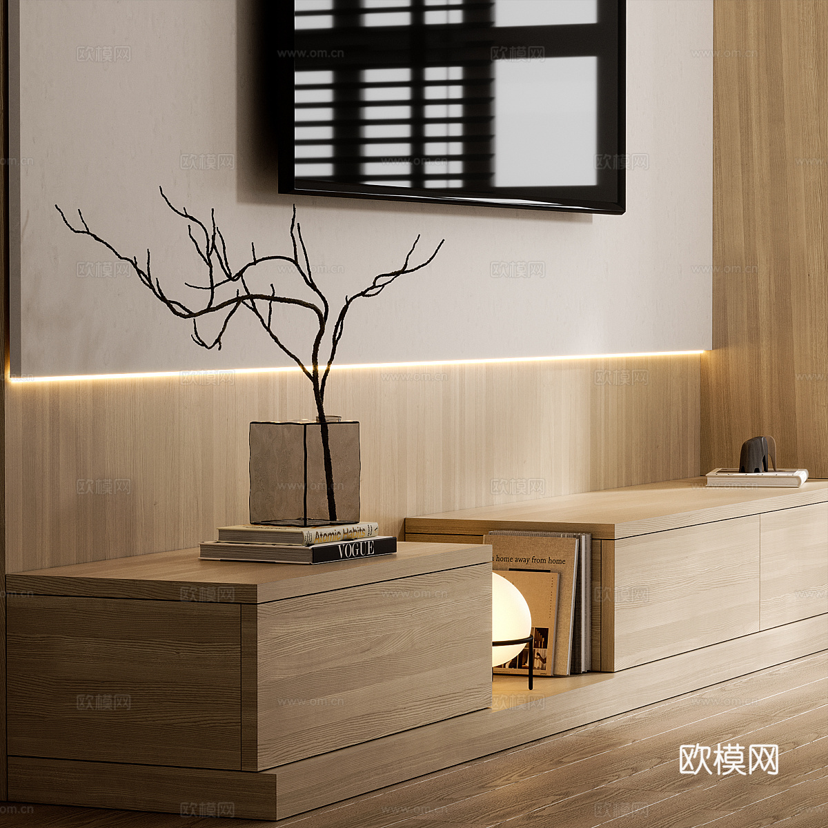现代意式极简电视背景墙3d模型