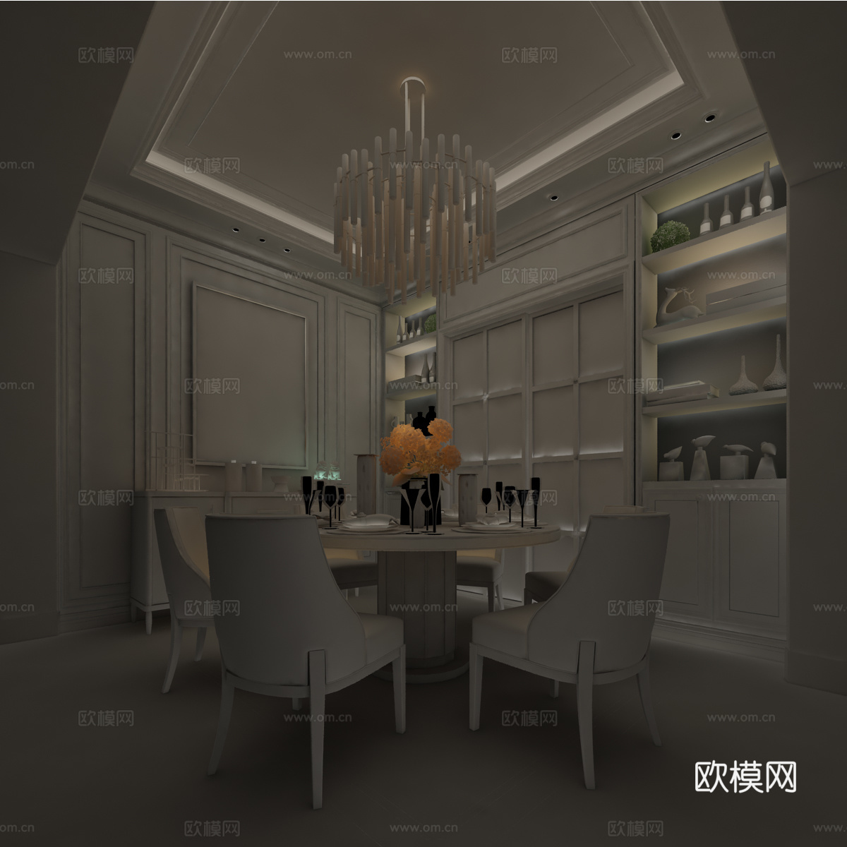 美式餐厅 餐桌椅组合3d模型