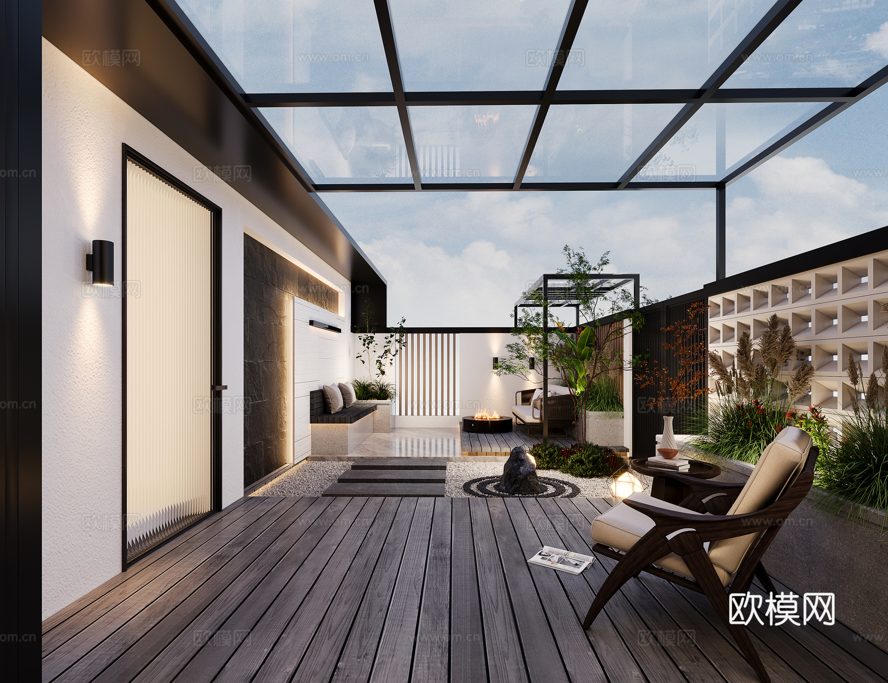 现代阳台花园景观3d模型
