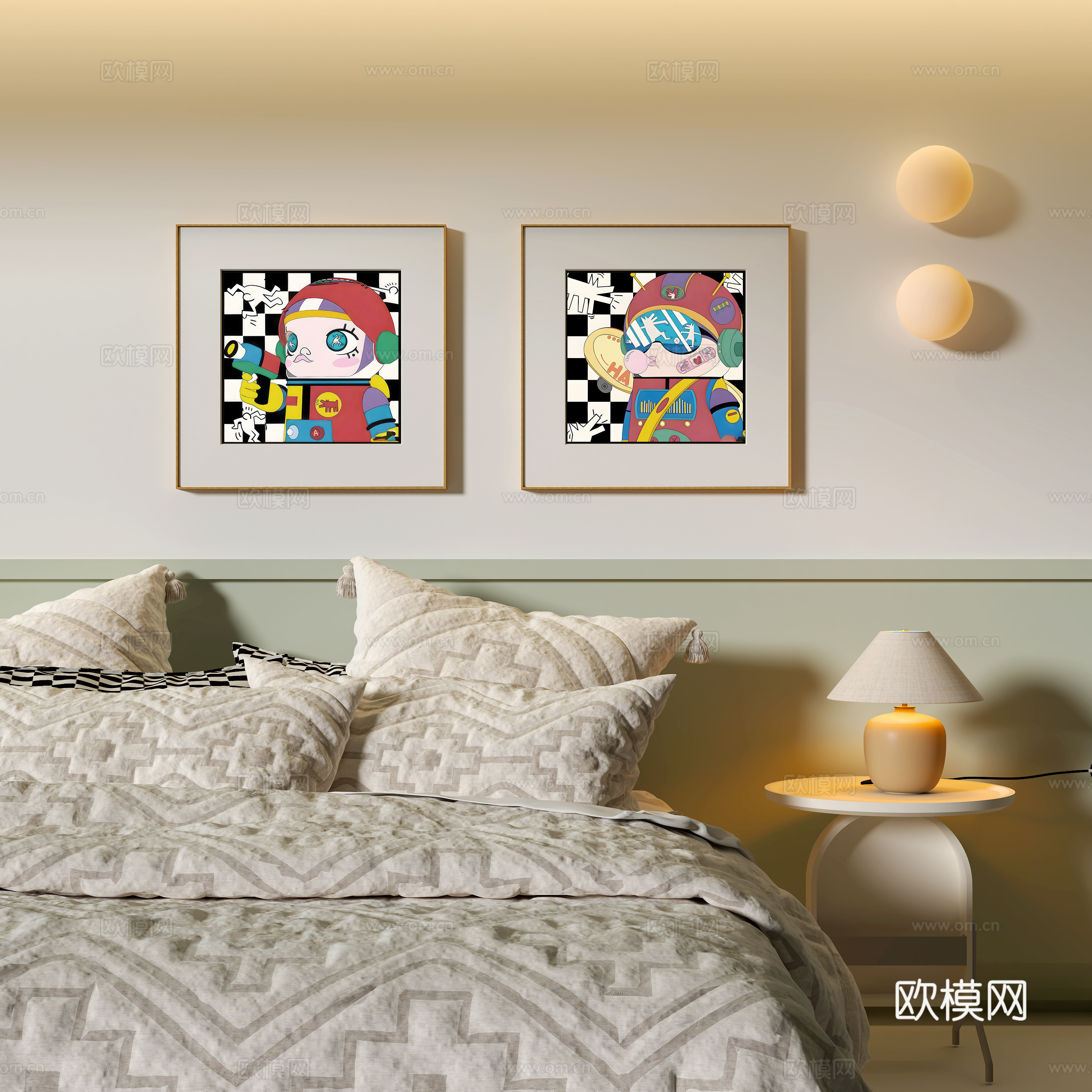 现代卧室装饰挂画su模型