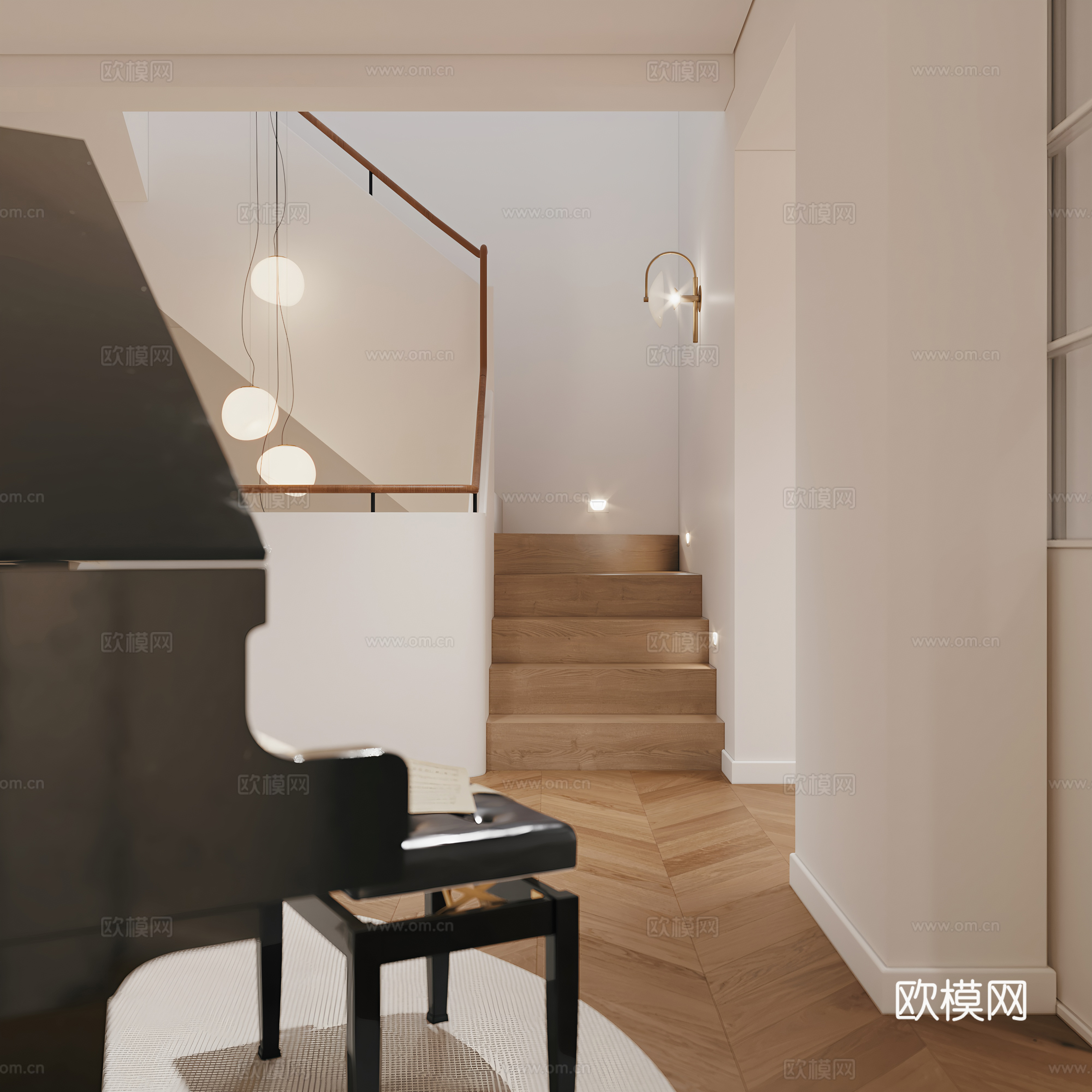 现代，客厅3d模型下载（渲染图2）