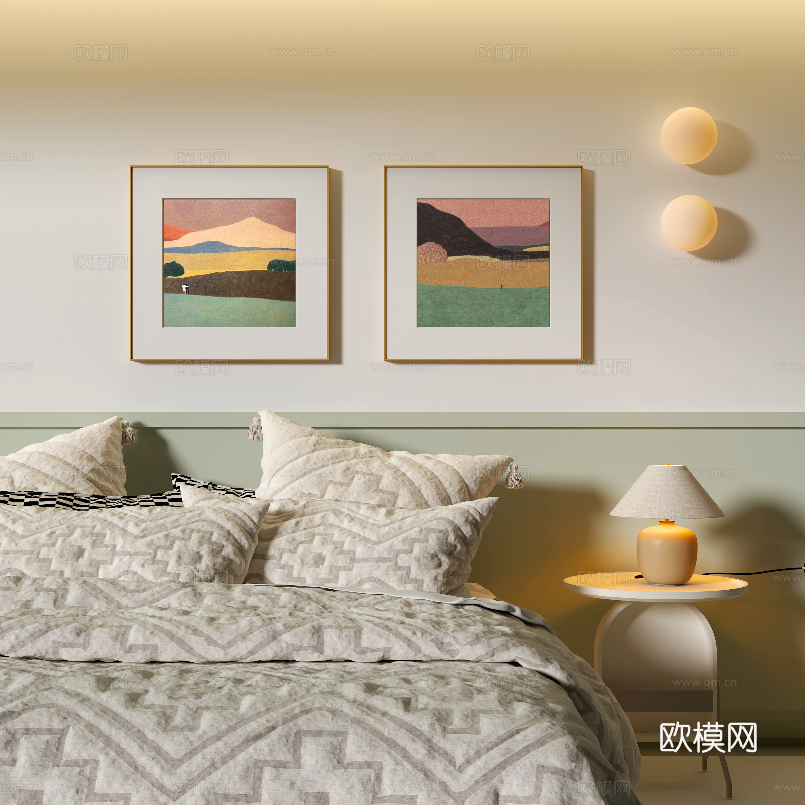 现代卧室装饰挂画su模型