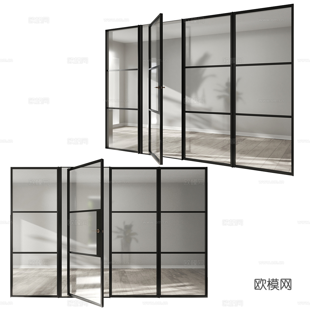 现代意式极简玻璃门3d模型