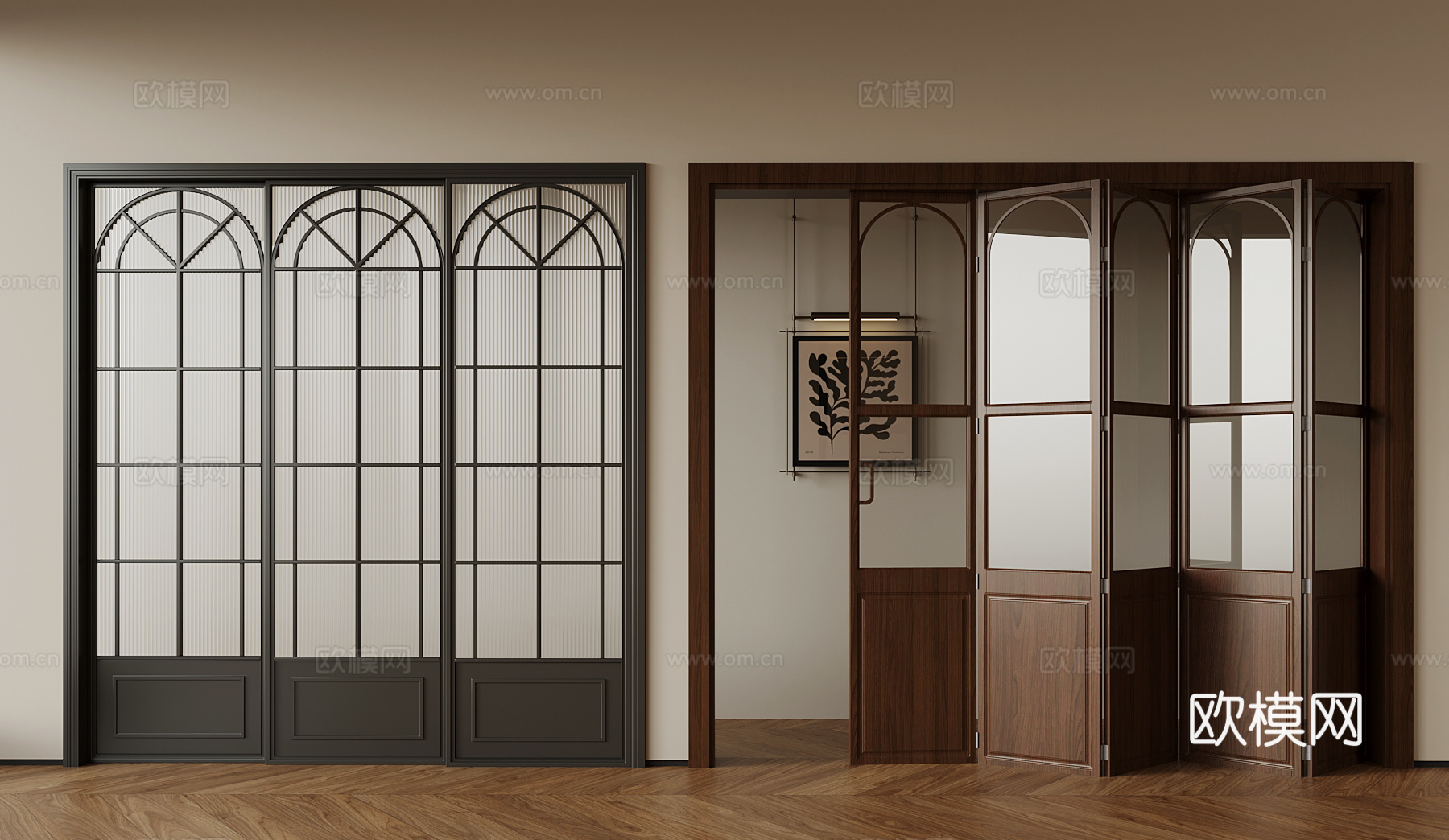 现代中古风推拉门 移门3d模型