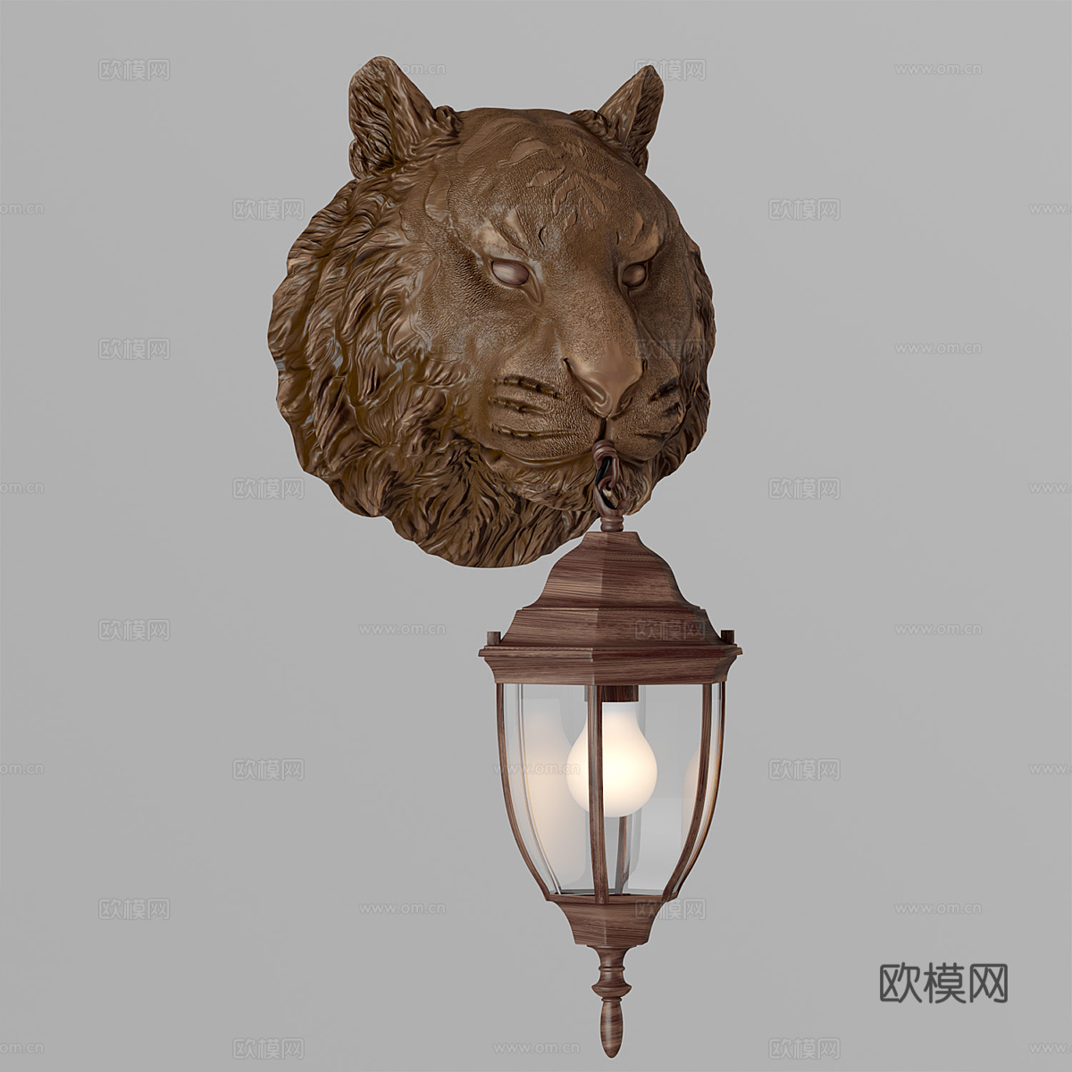 美式复古老虎头装饰壁灯3d模型