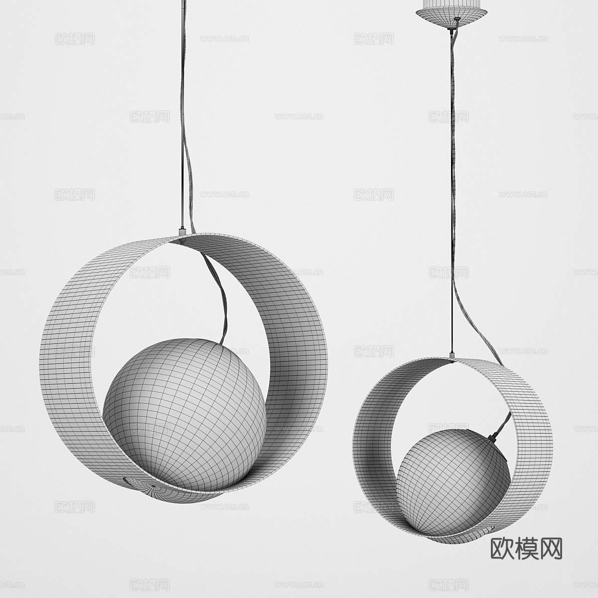 现代意式极简金属玻璃吊灯3d模型