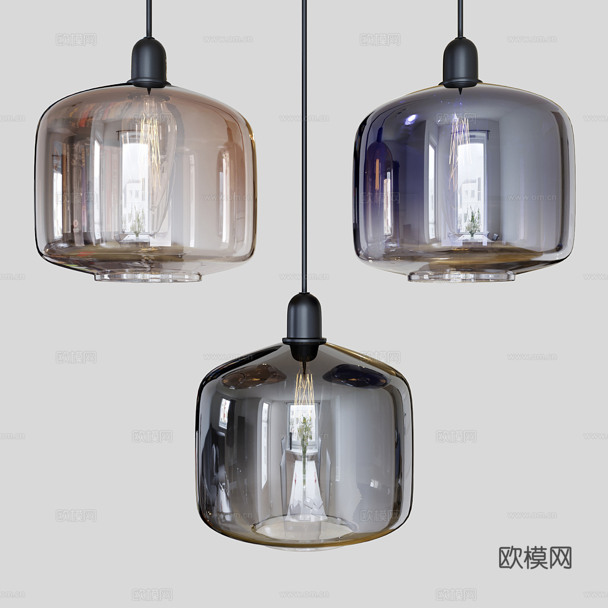 现代意式玻璃装饰吊线灯3d模型