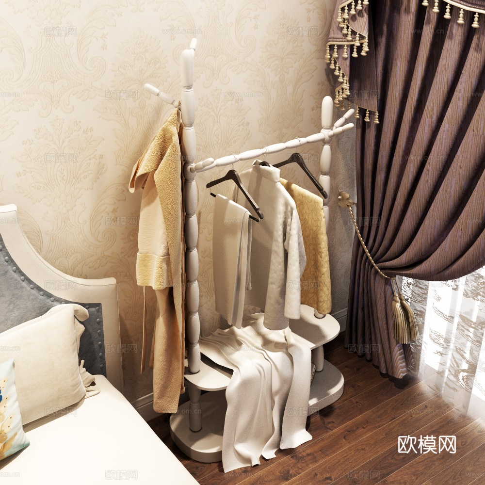 欧式简约衣架床窗帘服饰3d模型